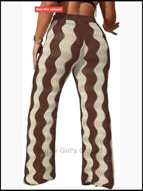 Hollow Out Plus Size High Waist Elastic Drawstring Swim Cover Up Pants